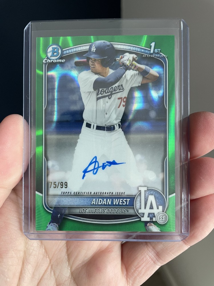 Aidan West 1st Bowman Auto Green Lava /99 – 2025 Bowman Chrome CPA-AWE Dodgers