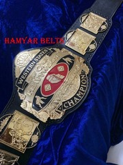NWA Western States Championship Belt ,4mm Zinc, Gold Plated, Cow Leather strap