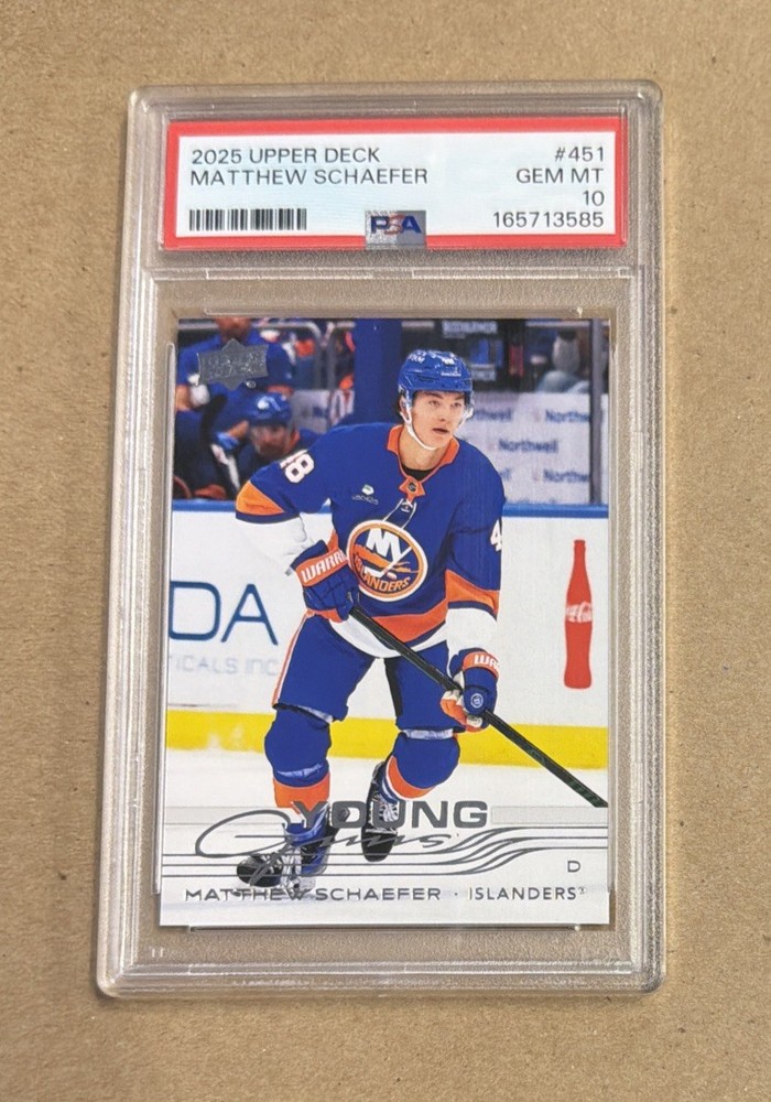 2025-26 UD Series 2 Hockey Matthew Schaefer Young Guns Rookie Card #451 PSA 10