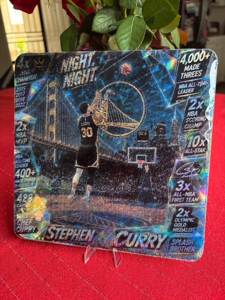 NBA HITTERS Custom Handmade Stephen Curry STATS Epoxy Mirror 8 x 8 Inch