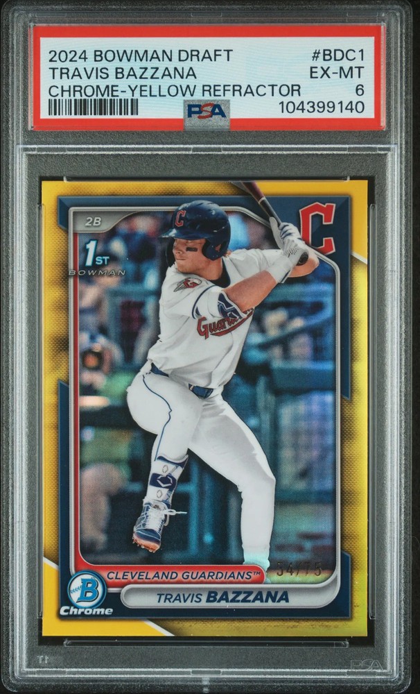 2024 Bowman Draft Travis Bazzana #BDC1 Chrome Yellow Refractor 54/75 PSA 6