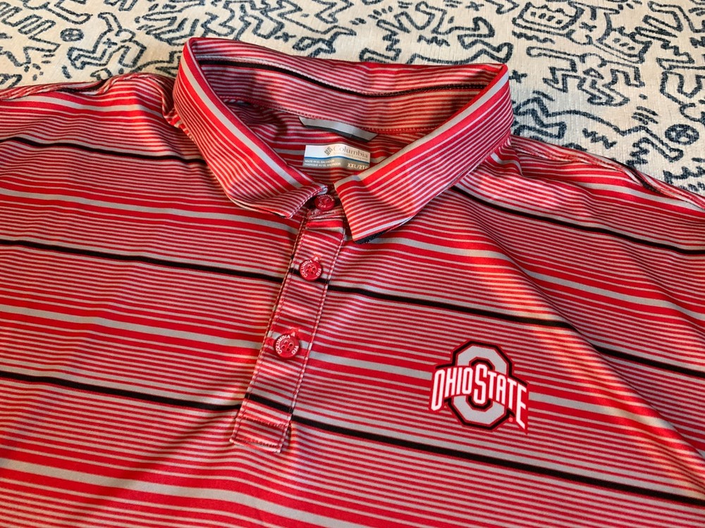 NEW OSU Columbia Ohio State Buckeyes Polo XL Striped PFG 50 UPF NWT $65 XL XXL
