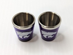 Pair Of (2) Kansas State Wildcats Stainless Steel Shot Glasses KSU Purple