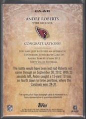 ANDRE ROBERTS 2012 Topps Valor Centurion Autographs #CA-AR Cardinals 246/500