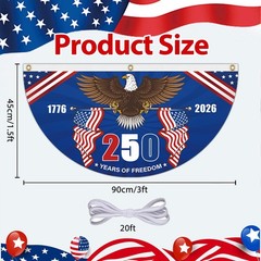 4 PCS 250th Anniversary USA Bunting Flag 3×1.5 Ft, America 250 Years Independenc