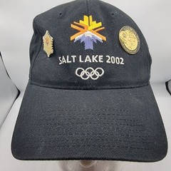 2002 Salt Lake City Olympic Hat And Pins Gold Medal Mile Pin Snow Flake Pin