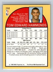 1990-91 Hoops Rookie RC #298 Tom Hammonds Washington Bullets Basketball Card