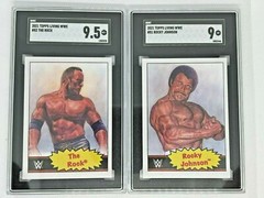 2021 Topps Living Set WWE #82 The Rock SGC 9.5 MINT+ & #81 Rocky Johnson 9 MINT