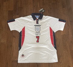 Umbro England David Beckham #7 France 98 Soccer Jersey – White/Red/Navy Men’s XL