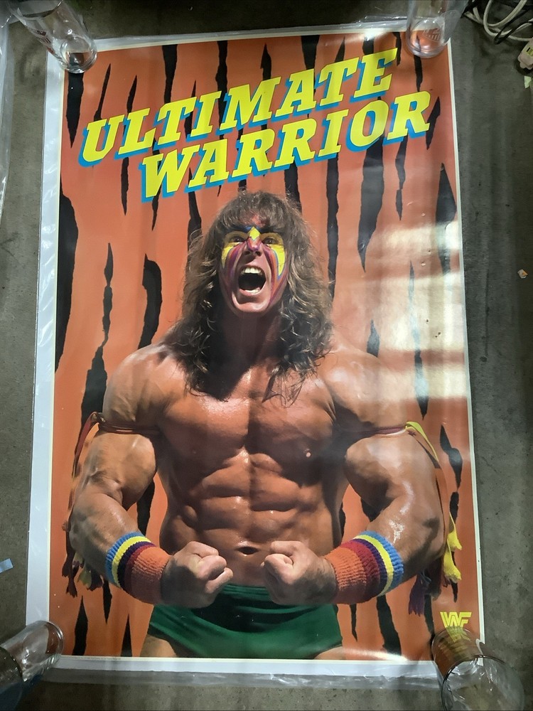Original VTG WWF Ultimate Warrior 1989 Wrestling Poster WWE Pin Holes