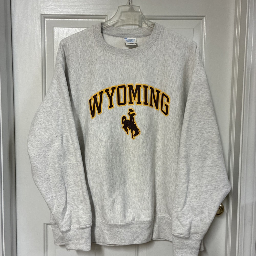 Wyoming Cowboys NCAA Crew Neck Sweatshirt Champion Reverse Weave Gray Mens XXL
