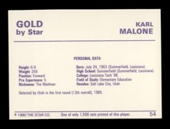 1990-91 STAR GOLD /1500 KARL MALONE #54 PERSONAL DATA UTAH JAZZ HOF