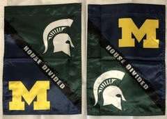 Michigan Wolverines vs Michigan State Spartans House Divided Garden Flag 2 Sided