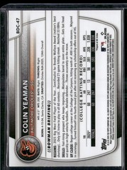 2025 Bowman Draft #BDC-47 Colin Yeaman Sapphire Yellow /75