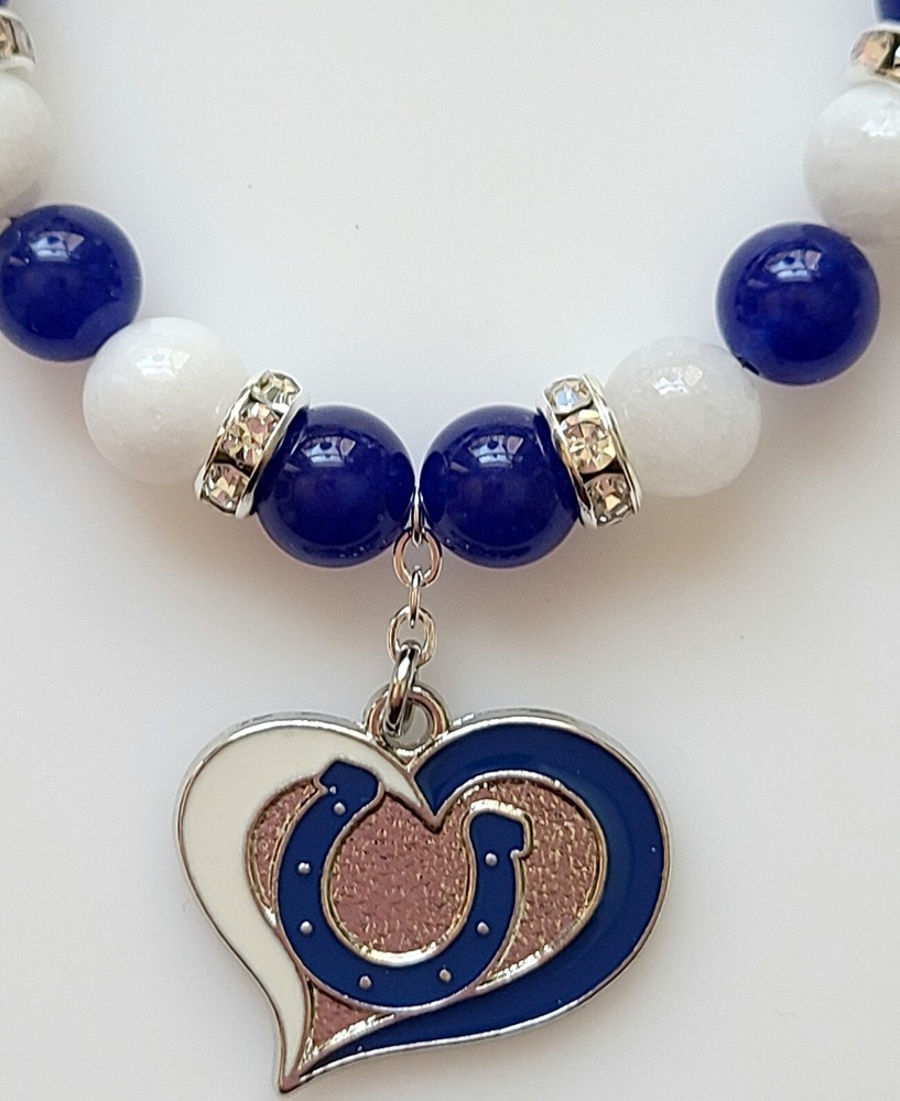 Indianapolis Colts Bracelet Football Blue and White Jade Rhinestone Silver