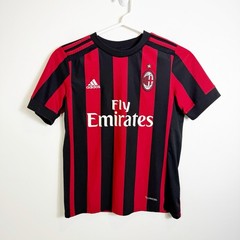 Adidas AC Milan 2017-2018 Home Soccer Jersey Black Red Striped Boys Medium 11-12