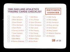1988 Mother&rsquo;s Cookies A&rsquo;s Mark McGwire/Jose Canseco #28 checklist NM/Mint