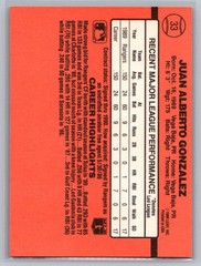 1990 Donruss – Rated Rookie Juan González #33 Reversed Negative (RC)