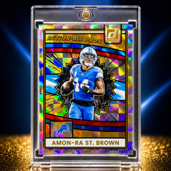 Amon-Ra St. Brown RARE COMIC REFRACTOR INVESTMENT CARD SP PANINI LIONS MINT