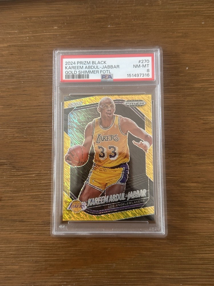 2024-25 Panini Prizm Black Kareem Abdul-Jabbar Gold Shimmer FOTL /10 #270 PSA 8