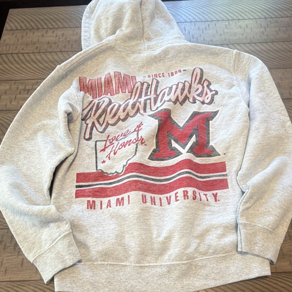 Miami University RedHawks Pullover Hoodie Sweatshirt w/ Front Pocket, size S