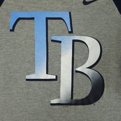 Tampa Bay Rays Shirt Boys Large Gray Blue Slim Fit Raglan 3/4 Sleeve Nike MLB T