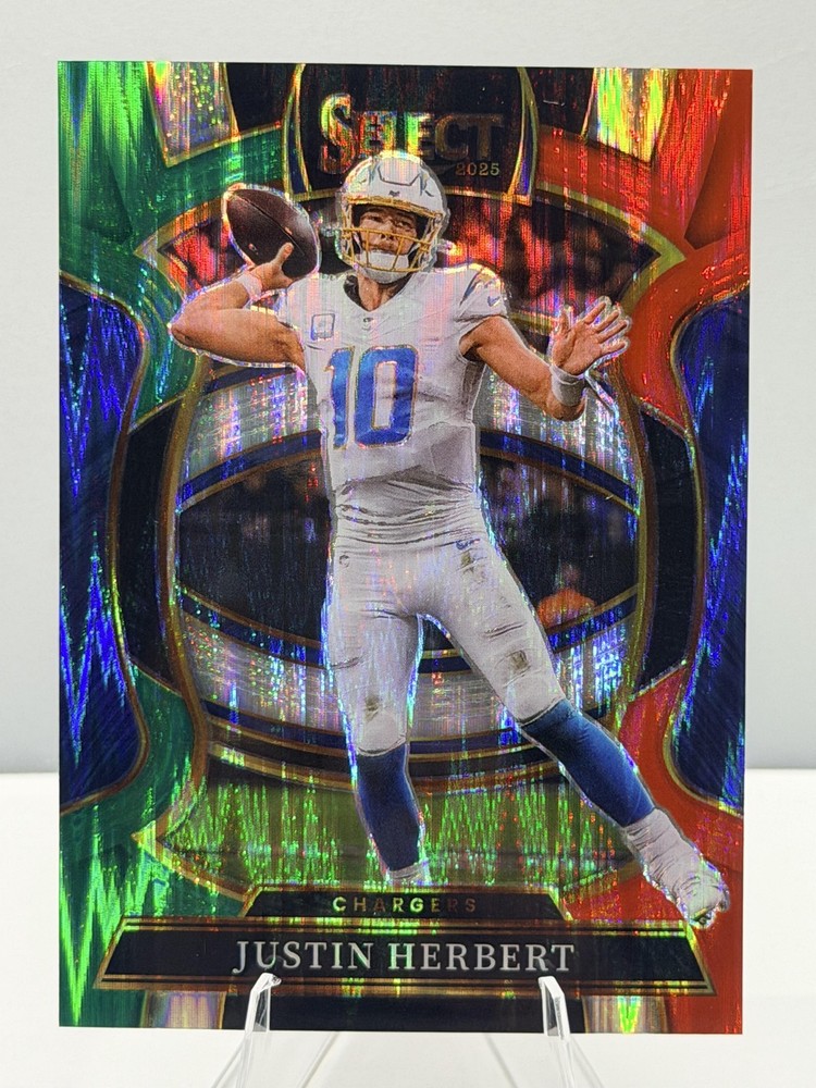 Justin Herbert – 2025 Panini Select Green and Red Prizm Shock #1 Chargers