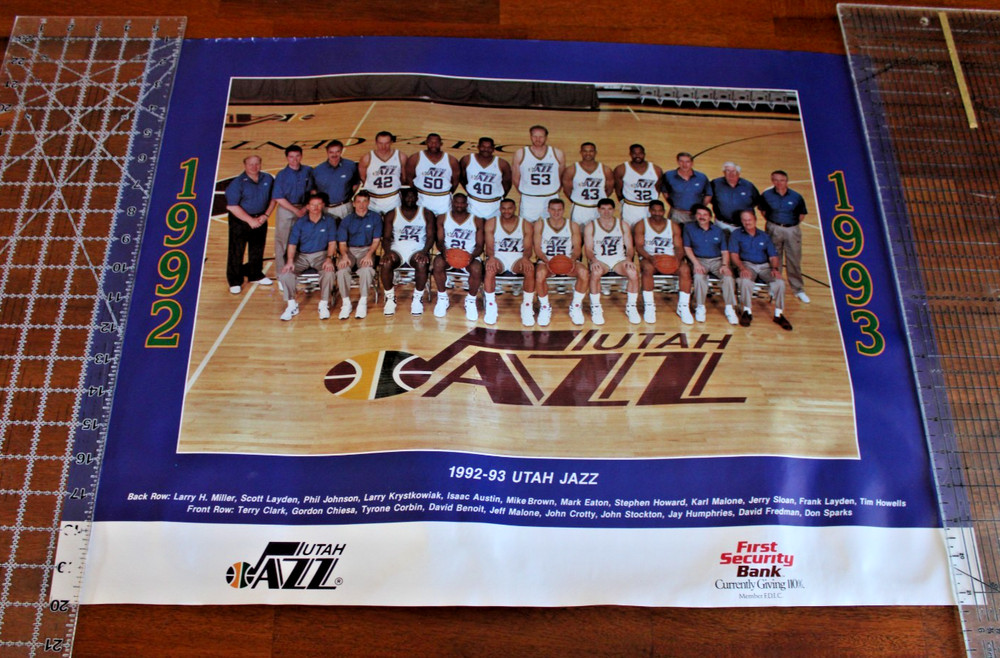 Vtg NBA 1992-1993 Utah Jazz Team Poster 19×24 Stockton Malone Coach Sloan Miller