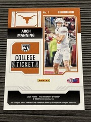 Arch Manning 2025 Panini NIL Texas Longhorns College Ticket #1