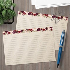 321Done Ruled Index Cards Large 5×7 Set of 50 Red Roses on Tan