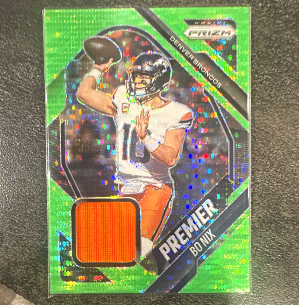 Panini Prizm 2025 Bo Nix Denver Broncos Premier Jerseys Patch Neon Green Pulsar