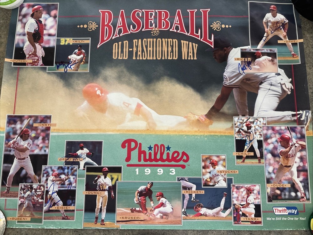 1993 PHILADELPHIA PHILLIES VINTAGE 8 Signed Autographed 19×24 HITTERS Poster