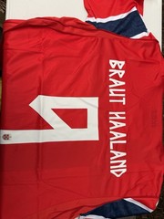 Norway National Team Soccer Jersey Size L – Erling Haaland #9 Red Blue White