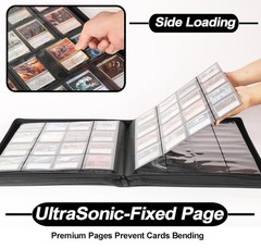 Premium Card Binder 16 Pocket – Fits 1408 Cards，4X4 Ringless Card Album with Sle
