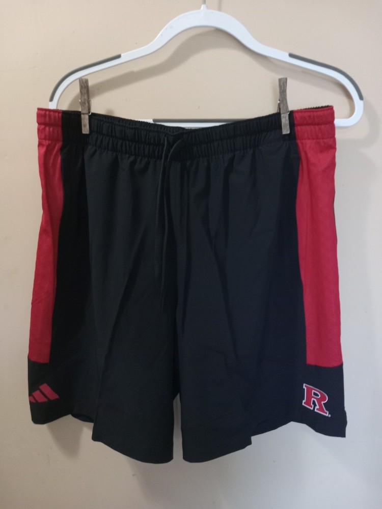 Rutgers Scarlet Knights Adidas Black Woven Shorts Zippered Pockets Size Large