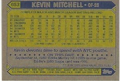 Kevin Mitchell Signed 1987 Topps Mets Baseball Rookie Card #653 RC MVP Autograph