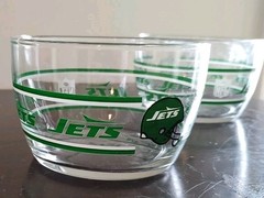 Pair of 2 Vintage New York Jets Glass Snack Bowl Libbey NFL Football