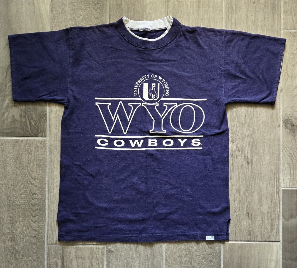 Vintage Wyoming Cowboys T Shirt Navy Short Sleeve Gear Brand No Tag