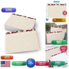 321Done Ruled Index Cards Large 5×7 Set of 50 Red Roses on Tan