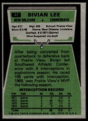 Topps 1975 Topps Bivian Lee New Orleans Saints