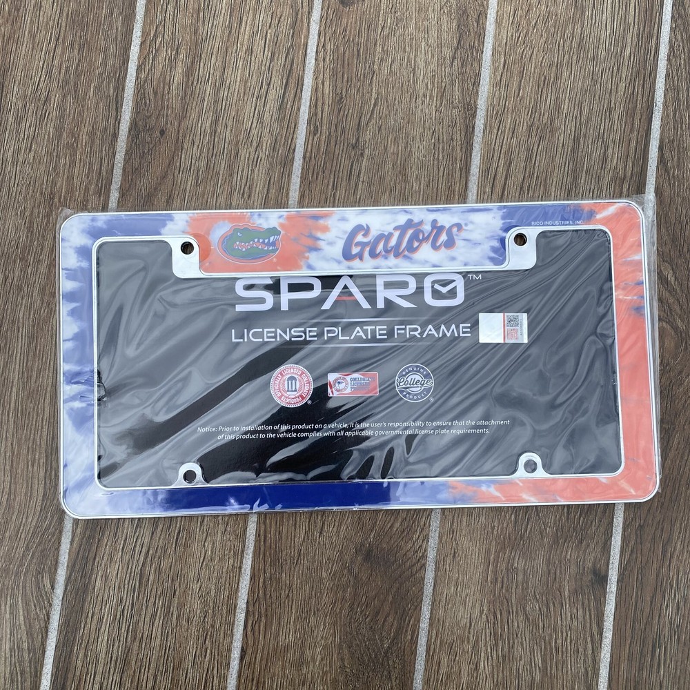 NEW Florida Gators License Plate Frame Tie Dye Metal Rico Sparo Blue Orange
