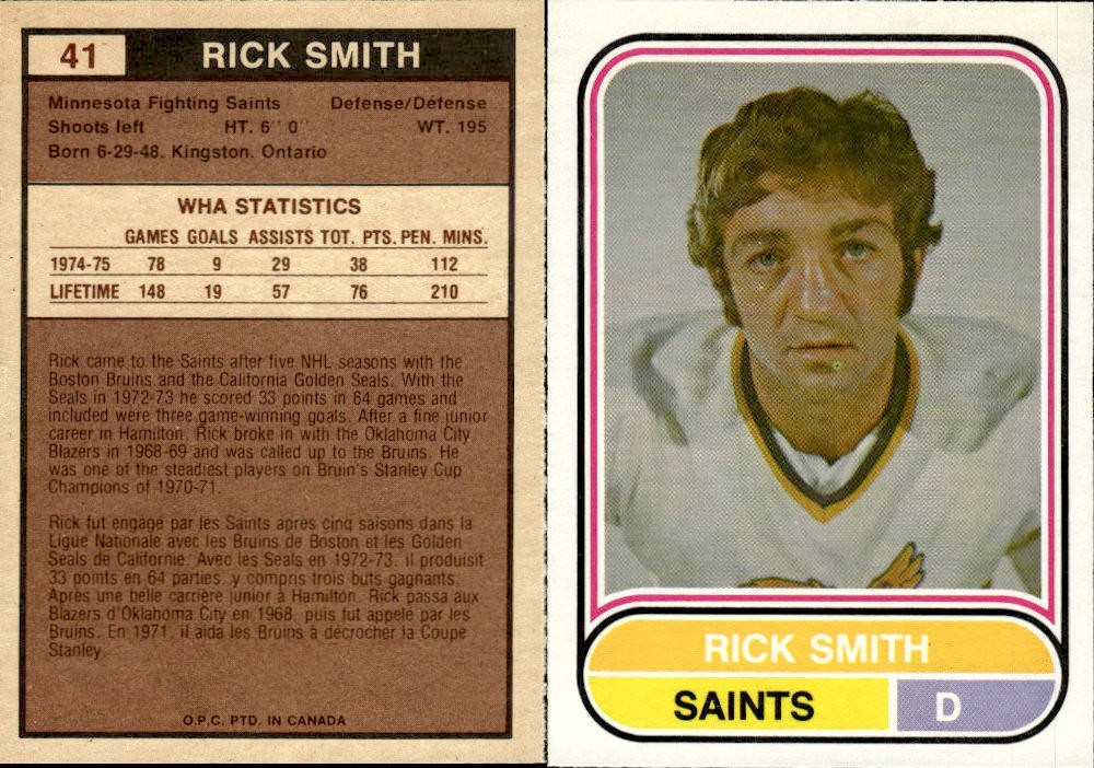 1975-76 O-Pee-Chee SET BREAK WHA #41 Rick Smith NMMT