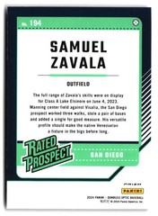 2024 Donruss #194 Samuel Zavala Optic Blue Velocity Prizms