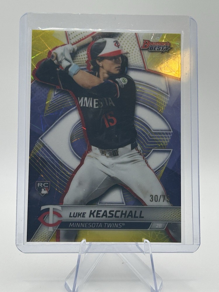 2025 Bowman&rsquo;s Best Luke Keaschall RC #/75 Yellow Laser Refractor Twins