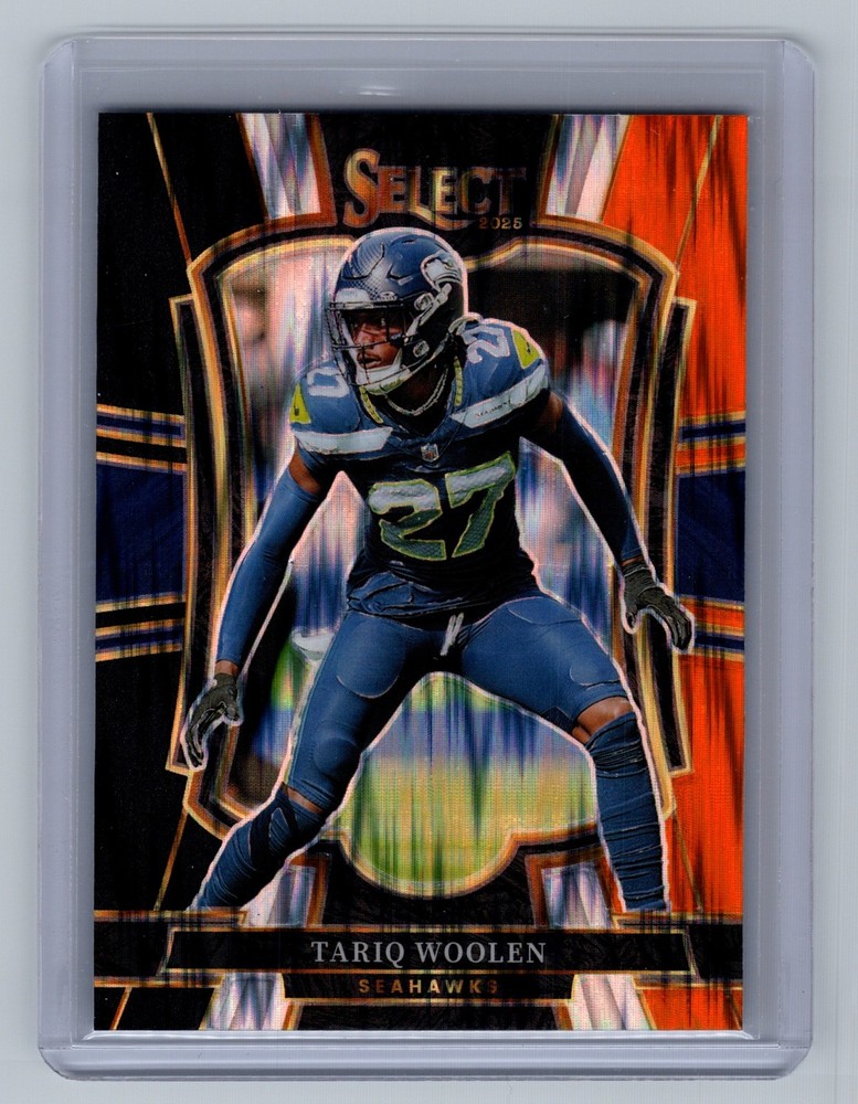 2025 Panini Select Tariq Woolen #115 Premier Level Black and Orange Prizm Shock