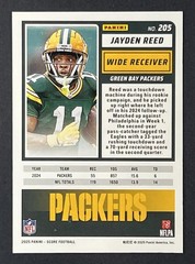 2025 Score Jayden Reed /499 Blue Stars #205 Green Bay Packers