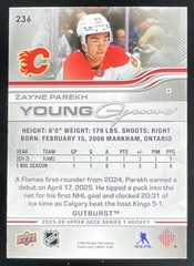 2025-26 Upper Deck Series 1 Outburst Silver #236 Zayne Parekh Young Guns RC