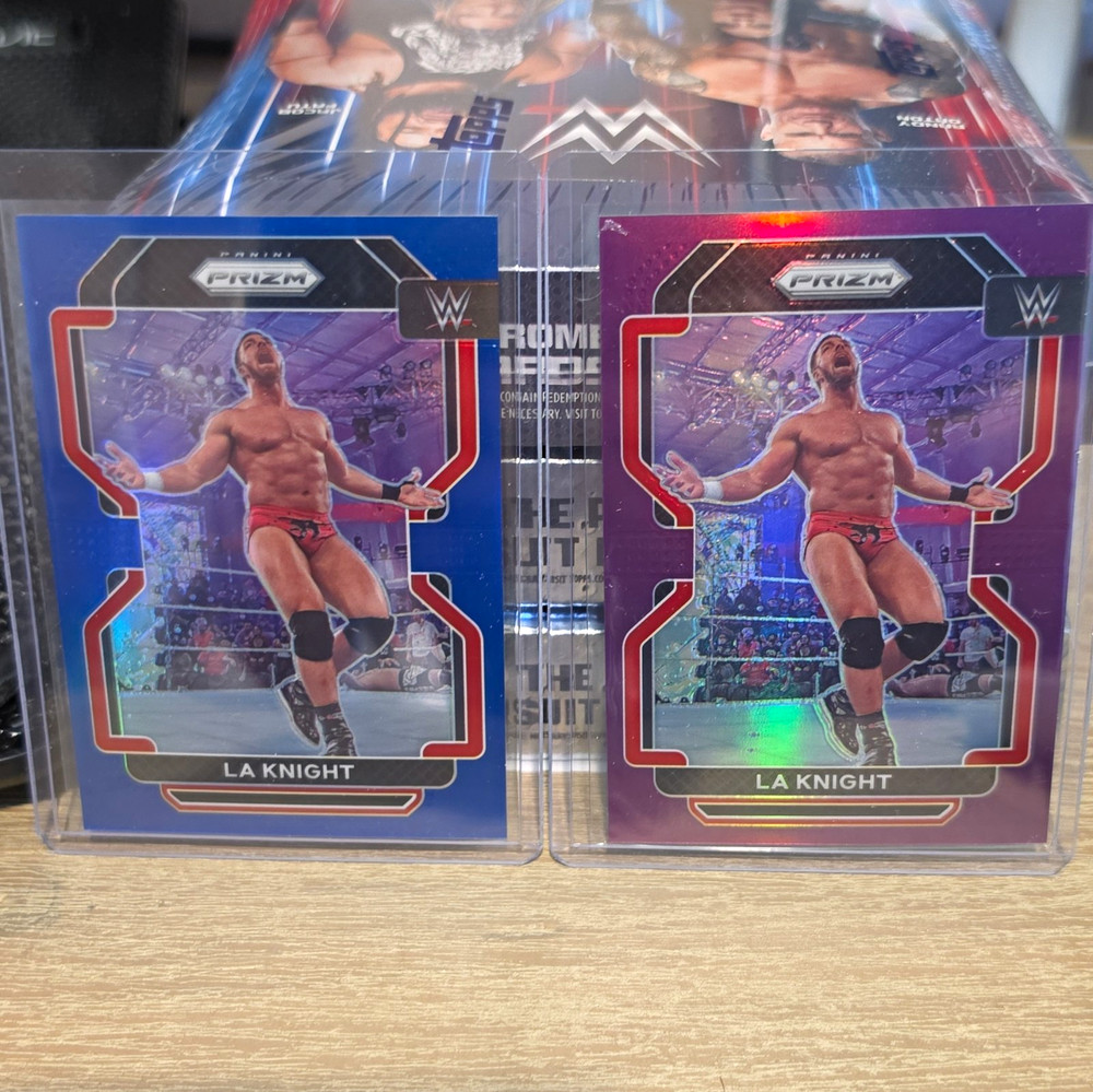 Panini Prizm WWE 2022 LA Knight #142 Purple /149 & Blue /199 2 Card Lot
