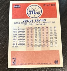 1986-87 Fleer basketball card # 31 Julius Erving, Philadelphia 76ers EX-NM