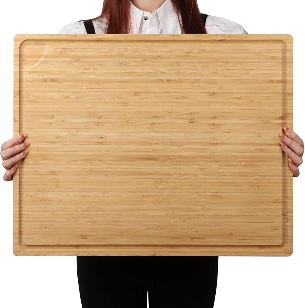 Extra Large 100% Organic Bamboo Cutting 24L x 18W, Natural color of bamboo